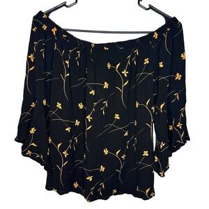 3/$15 Nikki & Erin 3/4 Sleeve Black & Beige Floral Flowy Crop Top Womens Size L